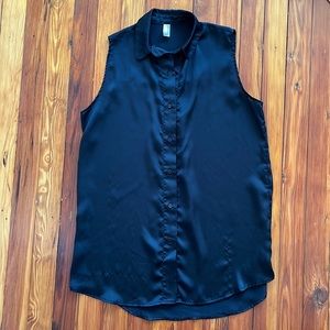 Vintage American Apparel Satin Sleeveless Button-up in Black